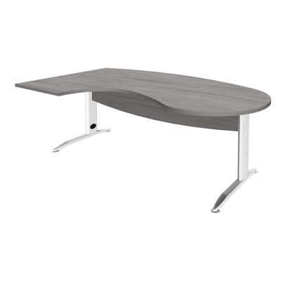 Bureau compact manager retour à gauche IDRA - 200 cm - Pied blanc - Chêne gris (Pieds de renfort obligatoire à rajouter - non inclus)
