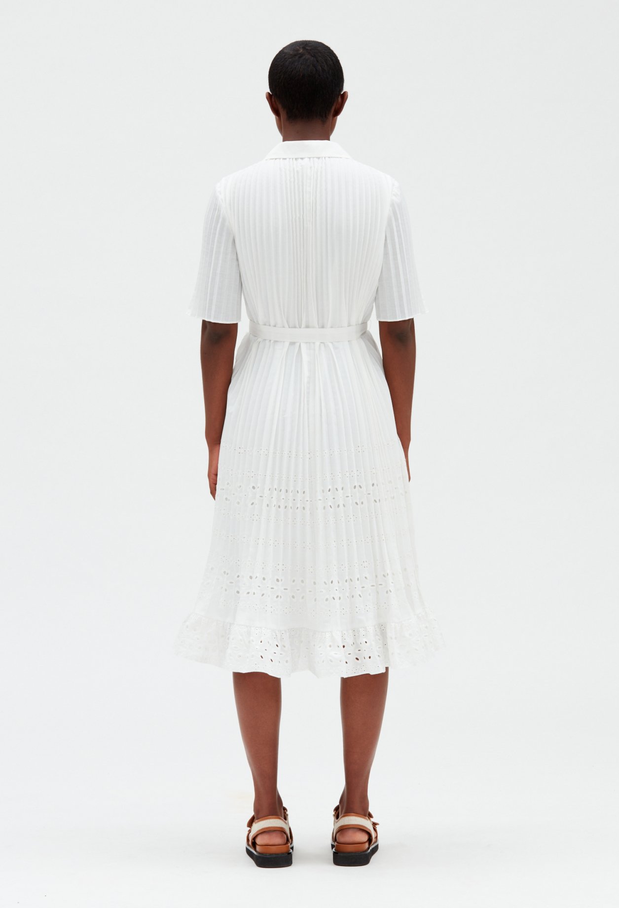 Robe midi plissee ecrue