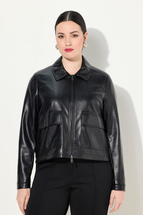 Jacke, Lederoptik, Oversized, Hemdkragen, 2-Wege-Zipper