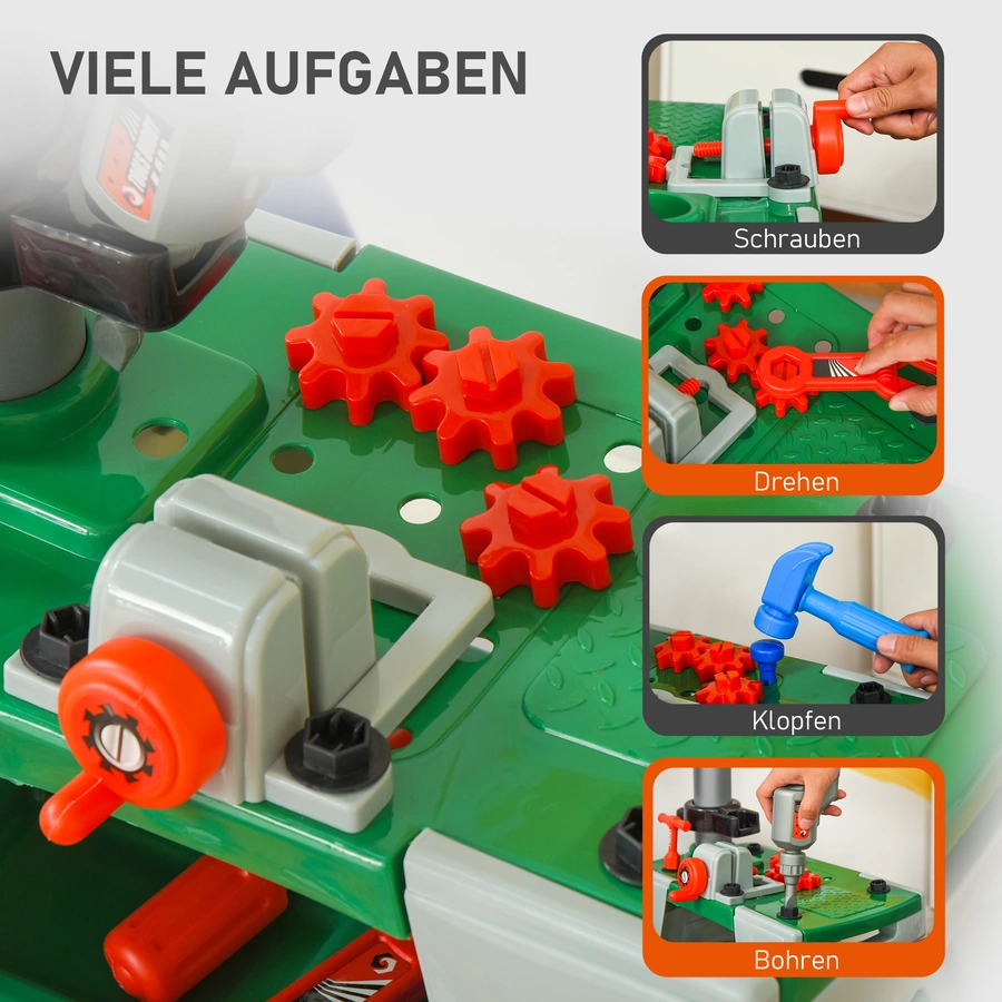HOMCOM Kinder Werkbank Set mit 37 Zubehörteilen bunt
