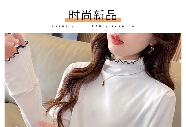 Jewie - T-shirt met lange mouwen en mockneck en effen sla-rand
