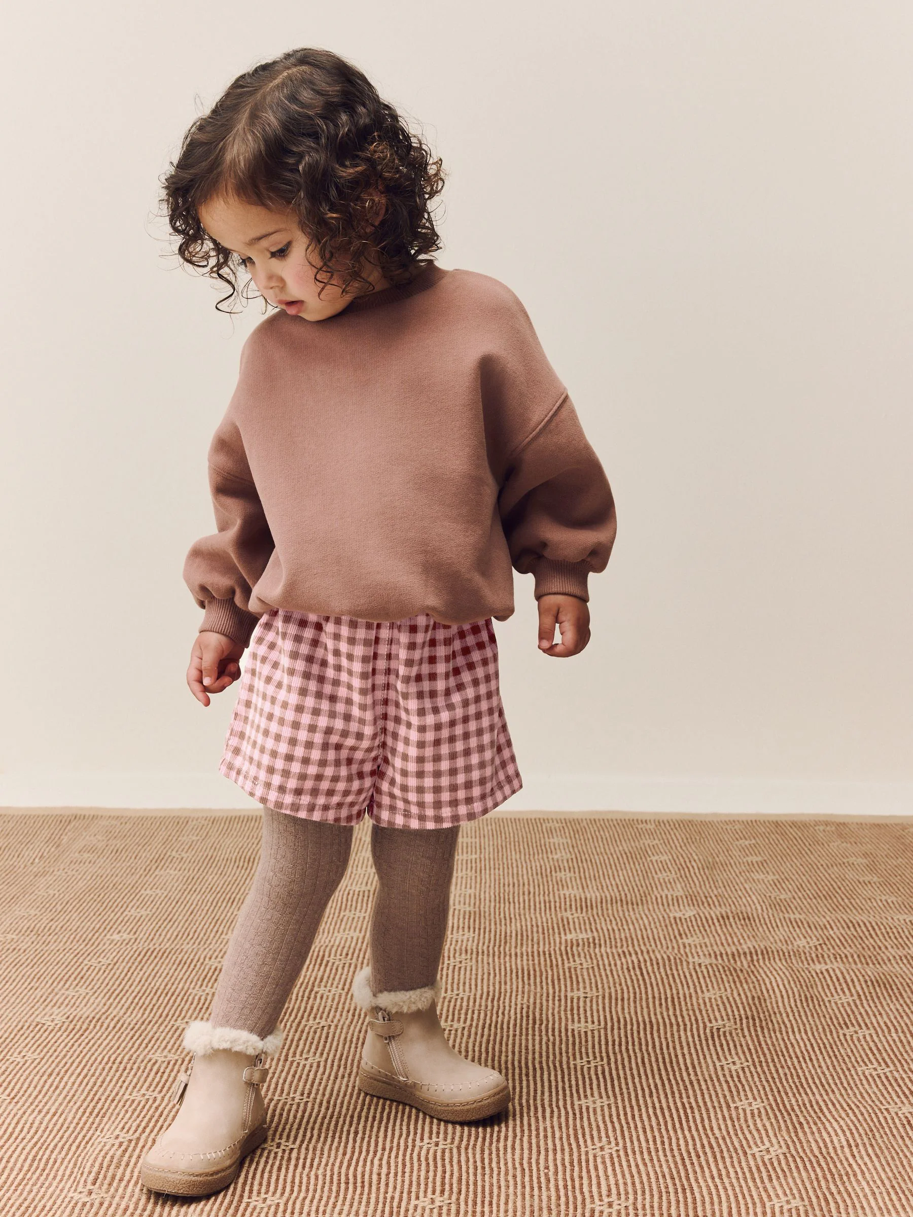 Roze - Geruite corduroy short en panty's set (3mnd -7jr)