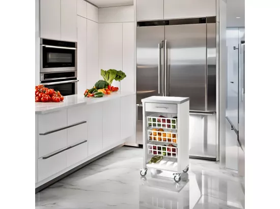Desserte, chariot de cuisine – Blanc, Inox - 93*48*34cm - MOHER