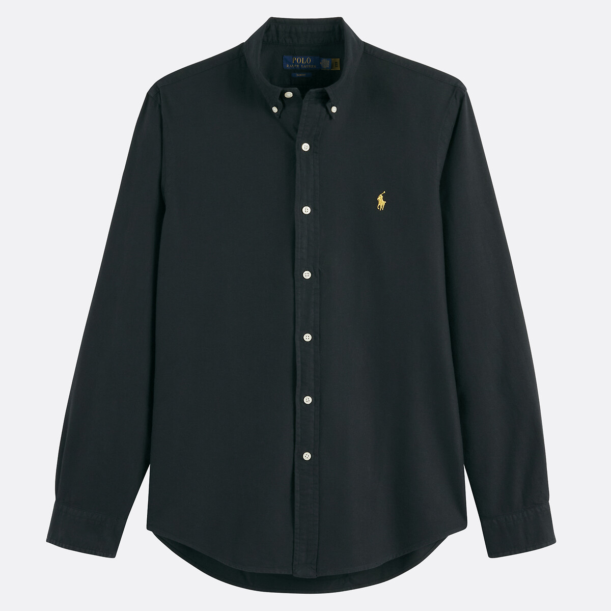 POLO RALPH LAUREN<br>Camisa Oxford lisa e slim, com logotipo bordado