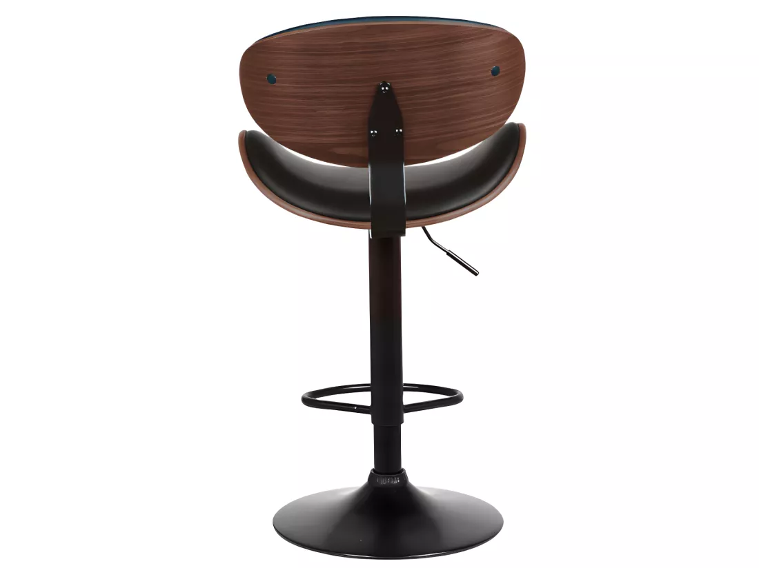 Lot de 2 tabourets de bar en simili, placage noyer et métal - Hauteur réglable - Naturel foncé et noir - MONTENEGRO