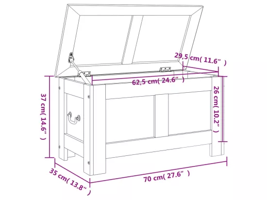 Coffre de rangement avec couvercle marron bois massif d'acacia