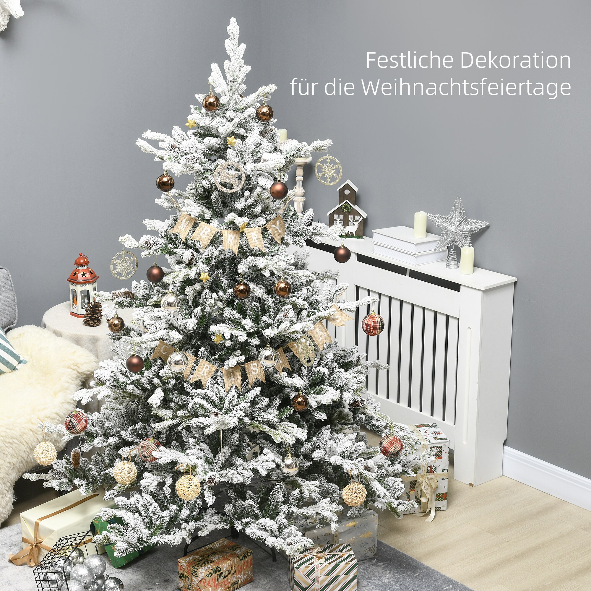 HOMCOM Künstlicher Weihnachtsbaum mit Kunstschnee und 1471 Zweigen bunt ?153 x H180 cm