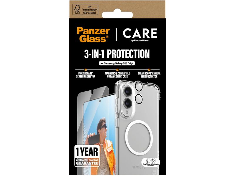 CARE 3-in-1 Flagship Set Transparent 3-in-1 Set für das Samsung Galaxy S25 Edge
