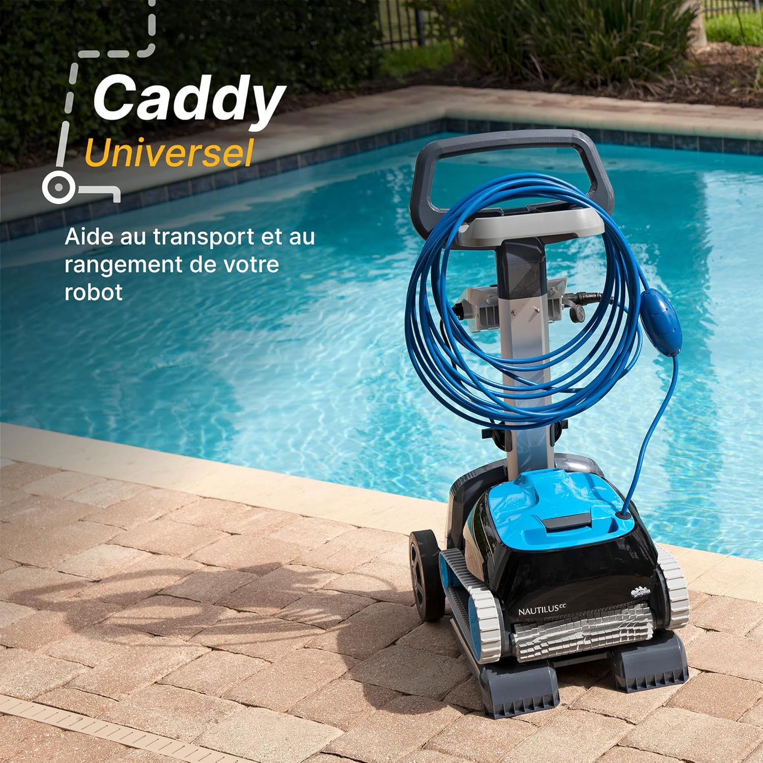 Dolphin Nautilus CC Robot Nettoyeur de Piscine électrique pour Piscine enterrée Jusqu’à 10 m avec Caddy du Transport et Housse de Protection Classique