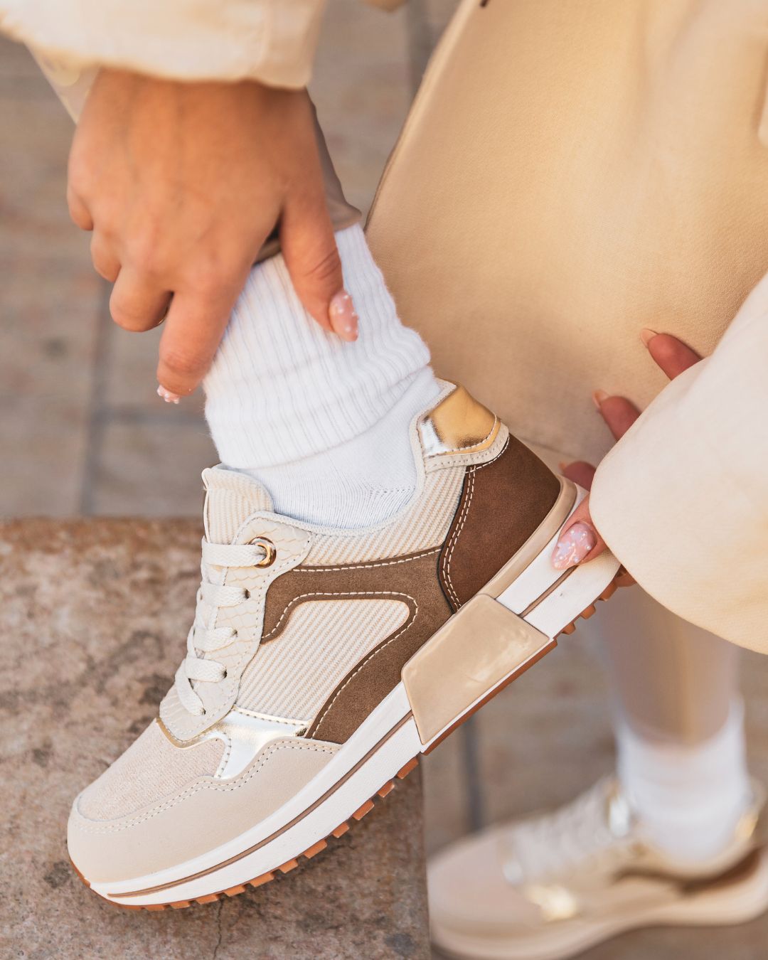 Basket femme beige à lacets - Dulce