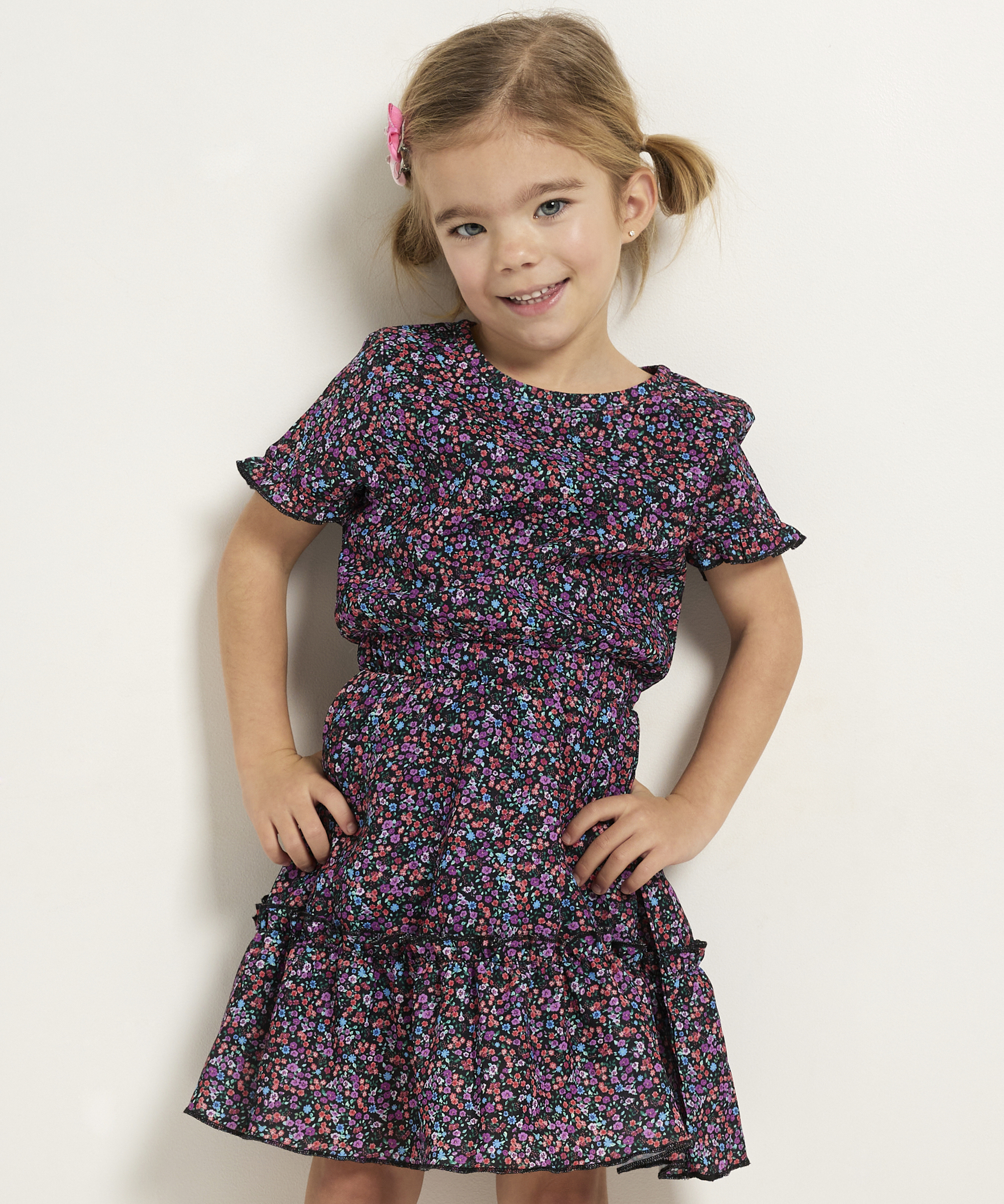 jurk met ruches en bloemenprint