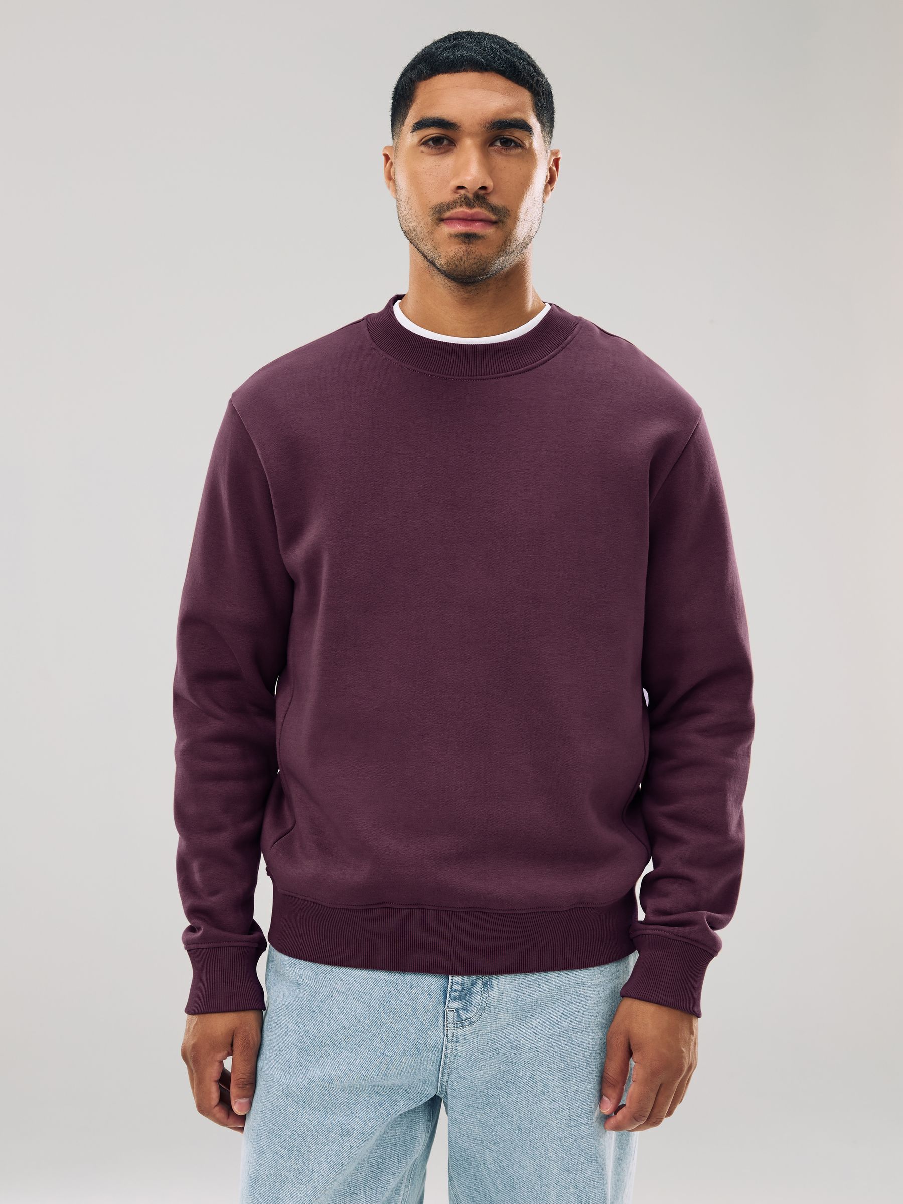 Bordeauxrood - Normale Pasvorm - Dik sweatshirt met ronde hals en hoog katoengehalte