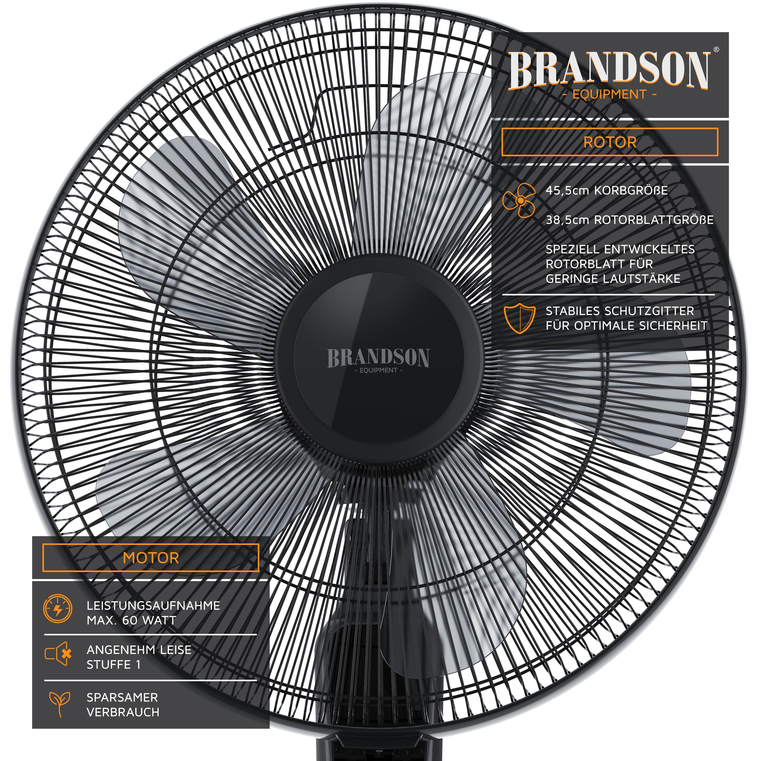 Brandson Standventilator 60W mit Timer, Luftkühler 80 Grad osziellierend, Ventilator höhenverstellbar, Kopf um 35 Grad neigbar, 3 Geschwindigkeiten