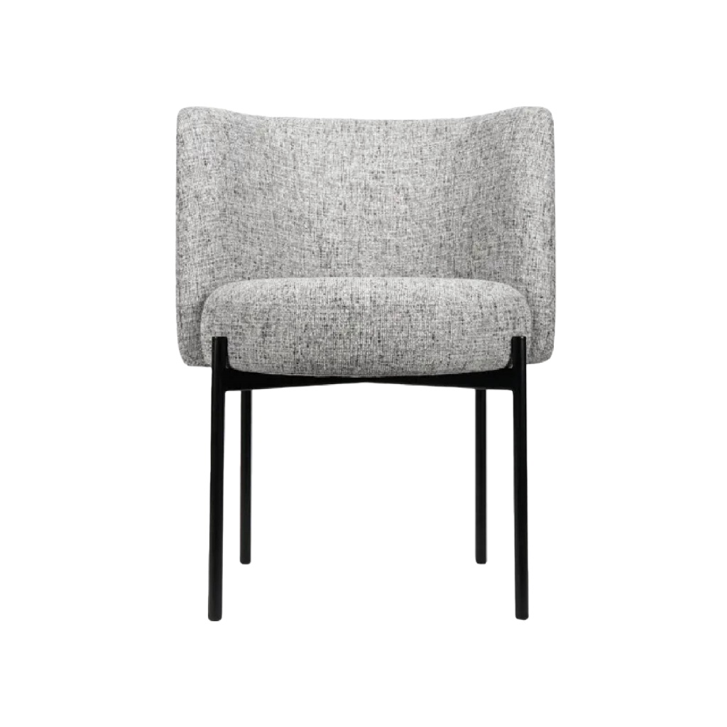Chaise de salle à manger moderne en tissu gris clair avec pieds en métal noir – Confortable et design