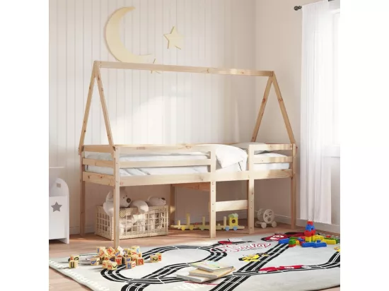 Lit haut sans matelas 90x190 cm bois de pin massif