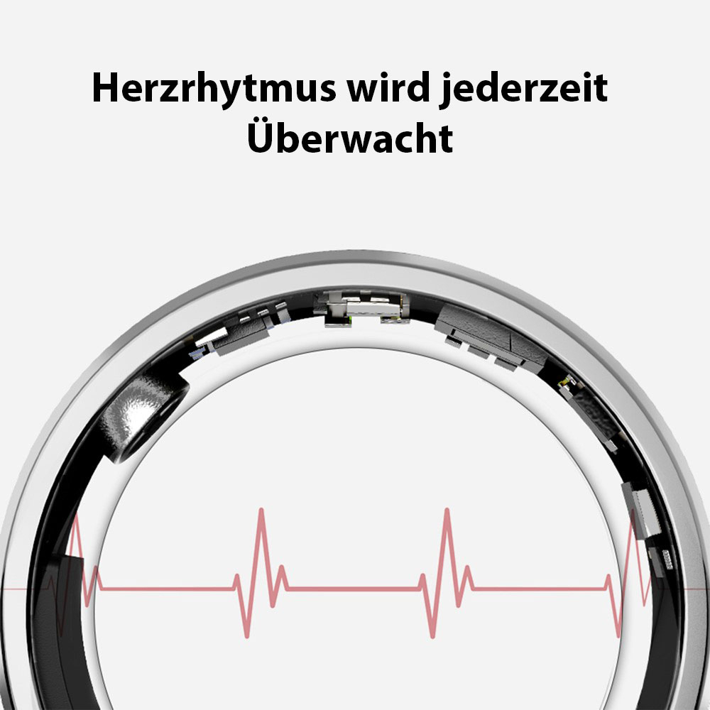 Smart Ring mit Ladecase / Blutsauerstoffmessung / Schlafqualitätsüberwachung (21.5mm) (IP67) - Silber mit Goldrand
