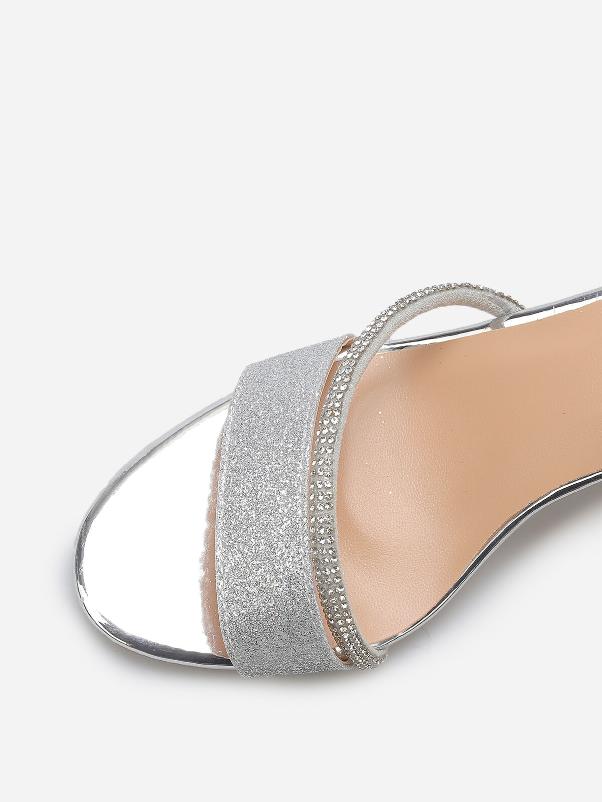 Sandales pailletées avec bride à strass- Argenté