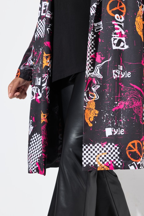 Kaftan, oversized, Alloverdruck, Satinfutter