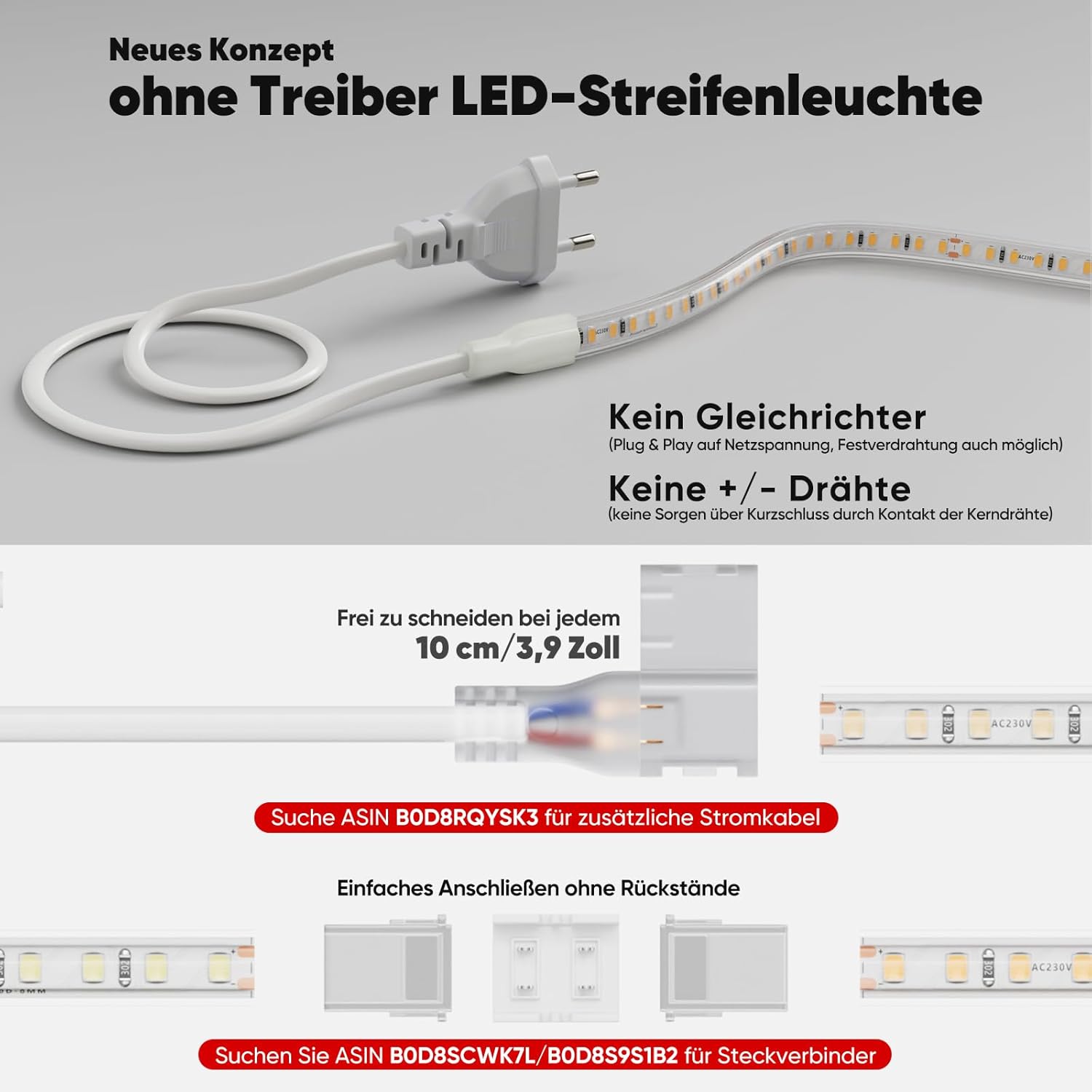 Shine Decor LED Streifen 20m, AC 220V 230V IP65 Wasserdicht LED Band, SMD 2835 120 leds/m Ultrahohe Helligkeit Lichtleiste für Home Decoration Küche Garten LED Beleuchtung (20M, Warmweiß)
