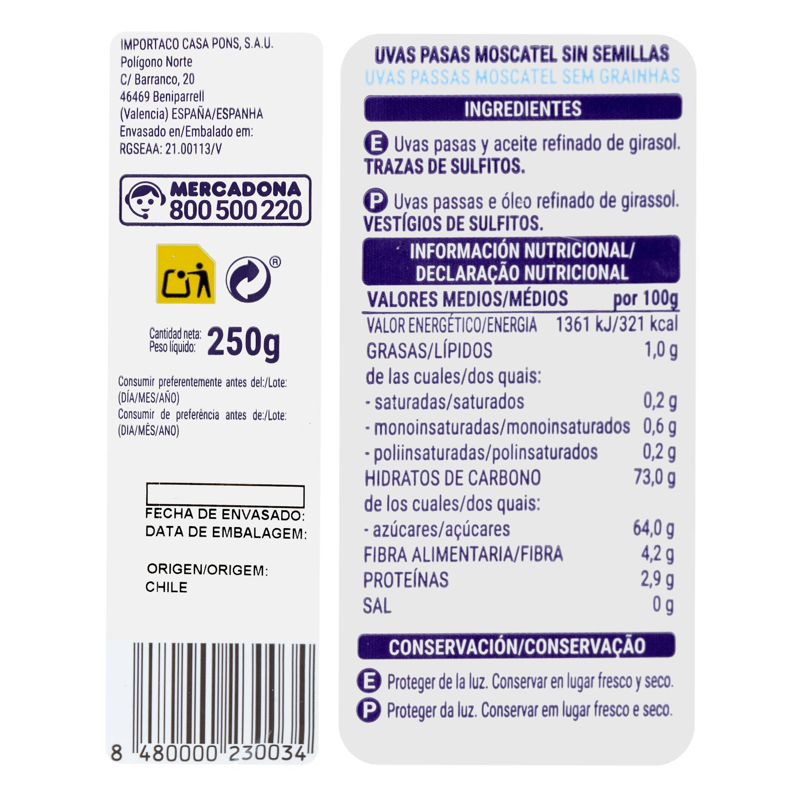 Raisins secs muscat sans pépins Hacendado