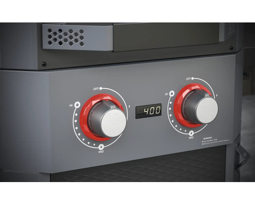 Tenneker Carbon E-Grill elektrische grill 122 x 58,8 x 112,4 cm met 2300 watt, 2 verwarmingscircuits, gietijzeren grillrooster, digitale temperatuurweergave, warmhoudrek