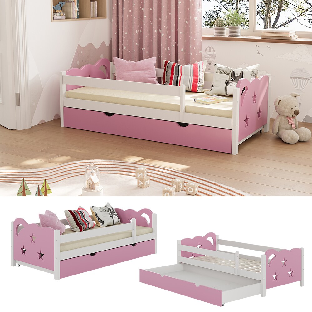 VitaliSpa Kinderbett Einzelbett Juniorbett Jessica Weiß Pink 160x80 cm modern Kinderzimmer Bett Bettschublade Rausfallschutz