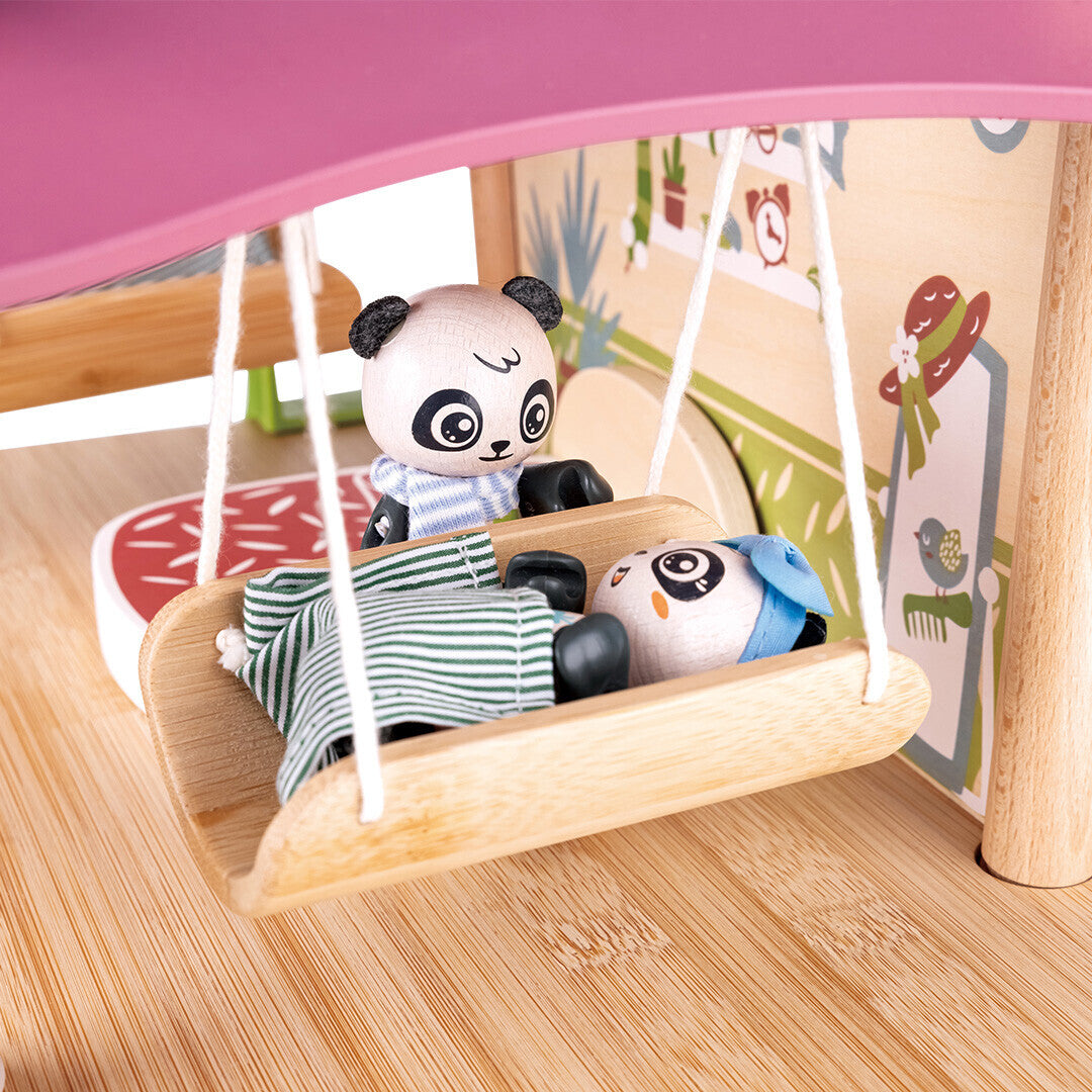 Hape poppenhuis met inrichting en pandafamilie