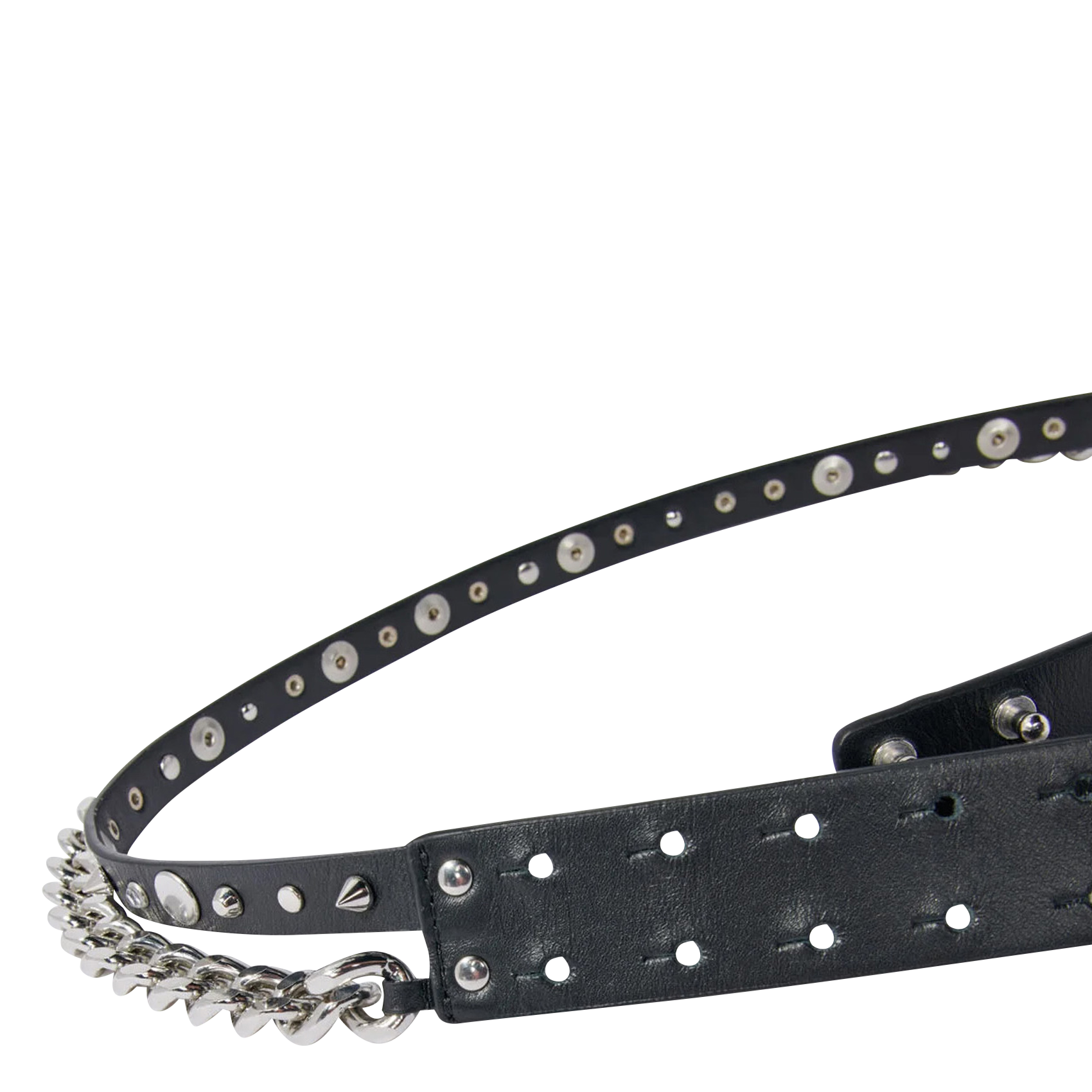 CLOVER - Double ceinture en cuir et chaîne| Noir