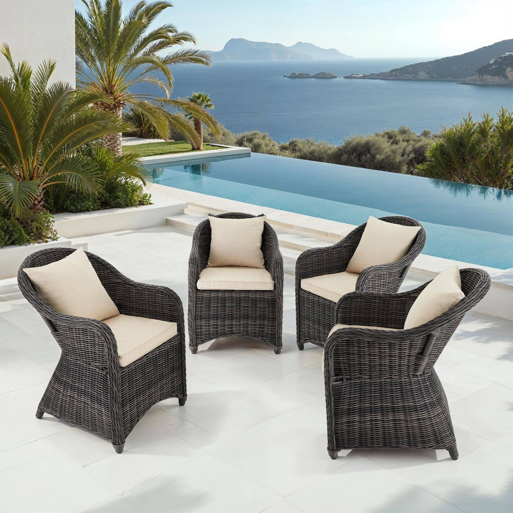 4er Set Rattansessel