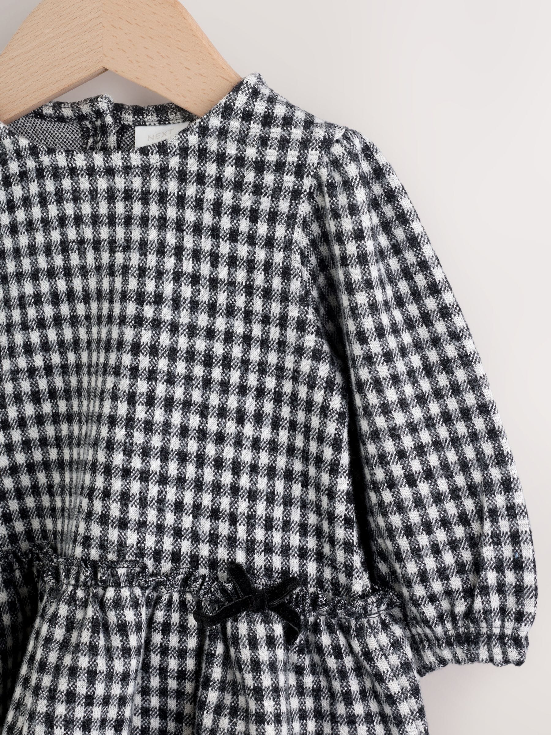 Zwart/grijs geruit - Baby jurk met lange mouwen en stroken met maillot (0mnd -2jr)
