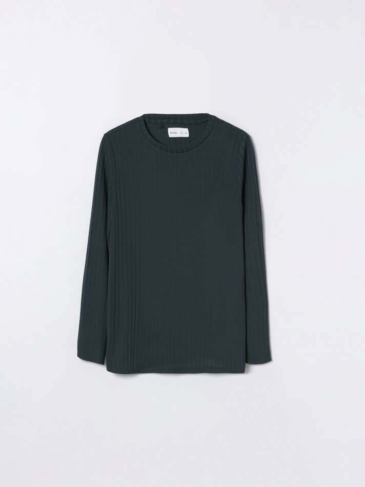 Camiseta de maternidade em malha canelada - Verde escuro