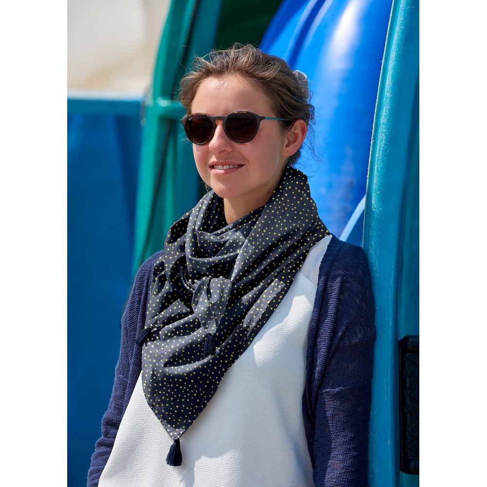 Foulard Pompon Etoile Or Marine
