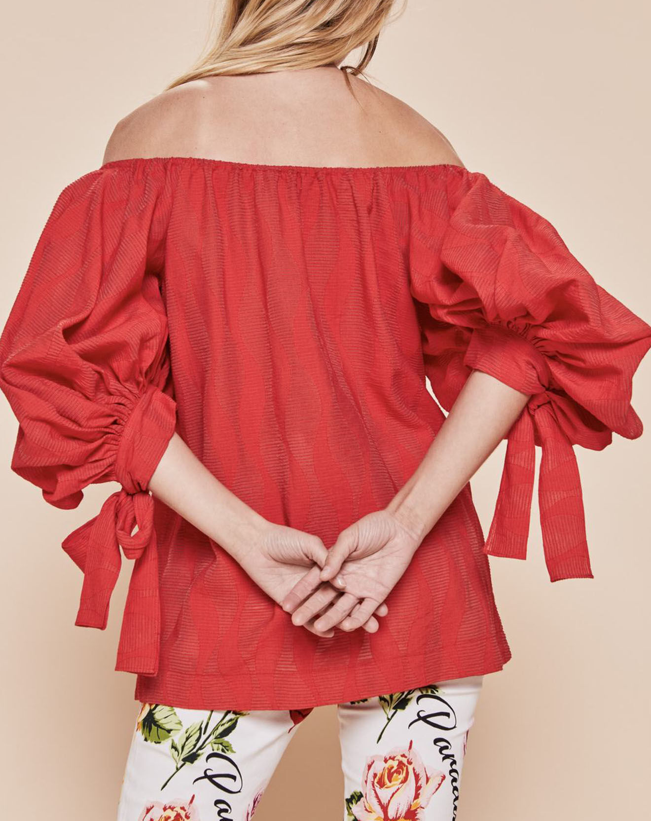 Derhy Blouse Ralenti texturée manches bouffantes rouge