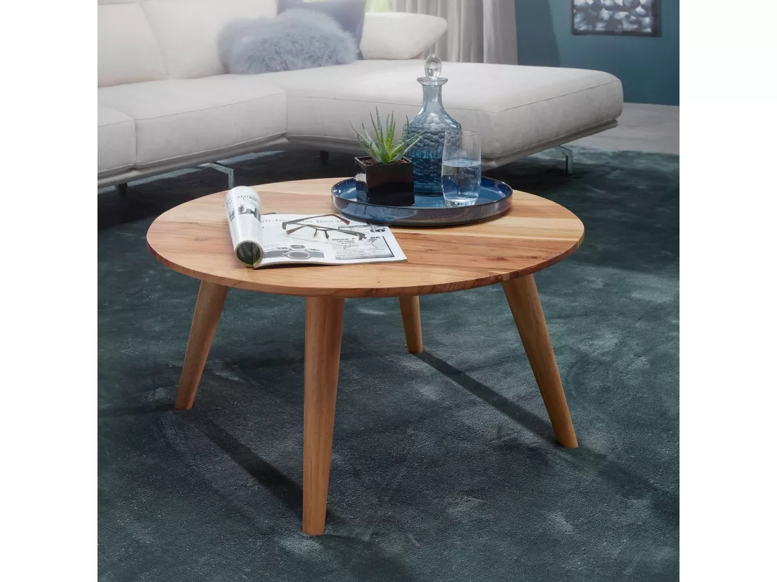 Table Basse Bois Massif 75x40x75 cm Table d'appoint Table de salon Rond
