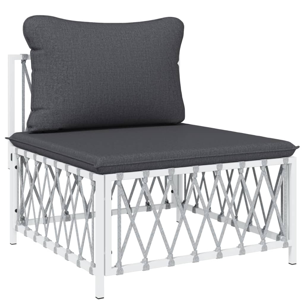 Salon de jardin meuble d'extérieur ensemble de mobilier avec coussins 5 pièces blanc acier