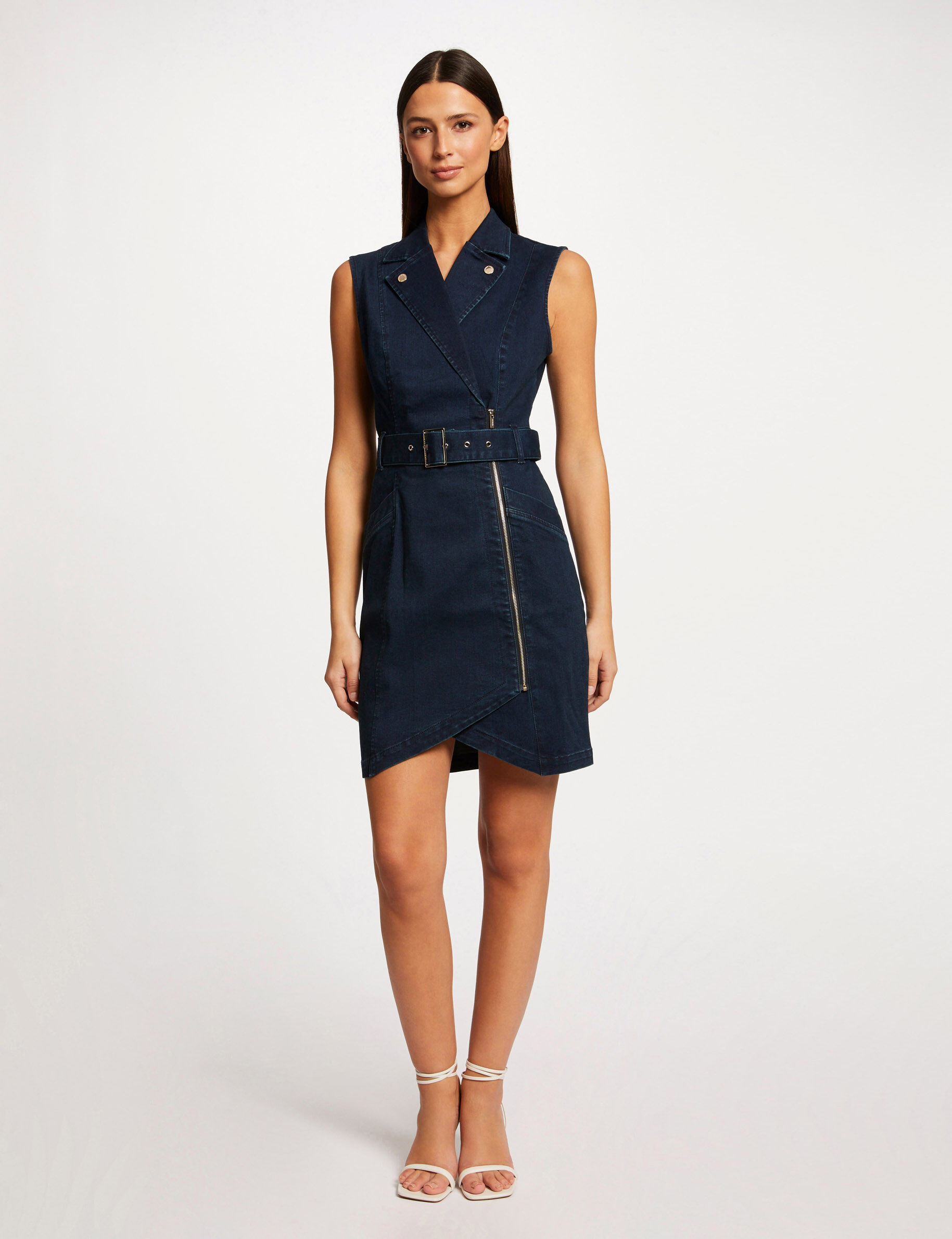 Robe ajustée drapée sans manches en jean jean brut femme - jean_brut