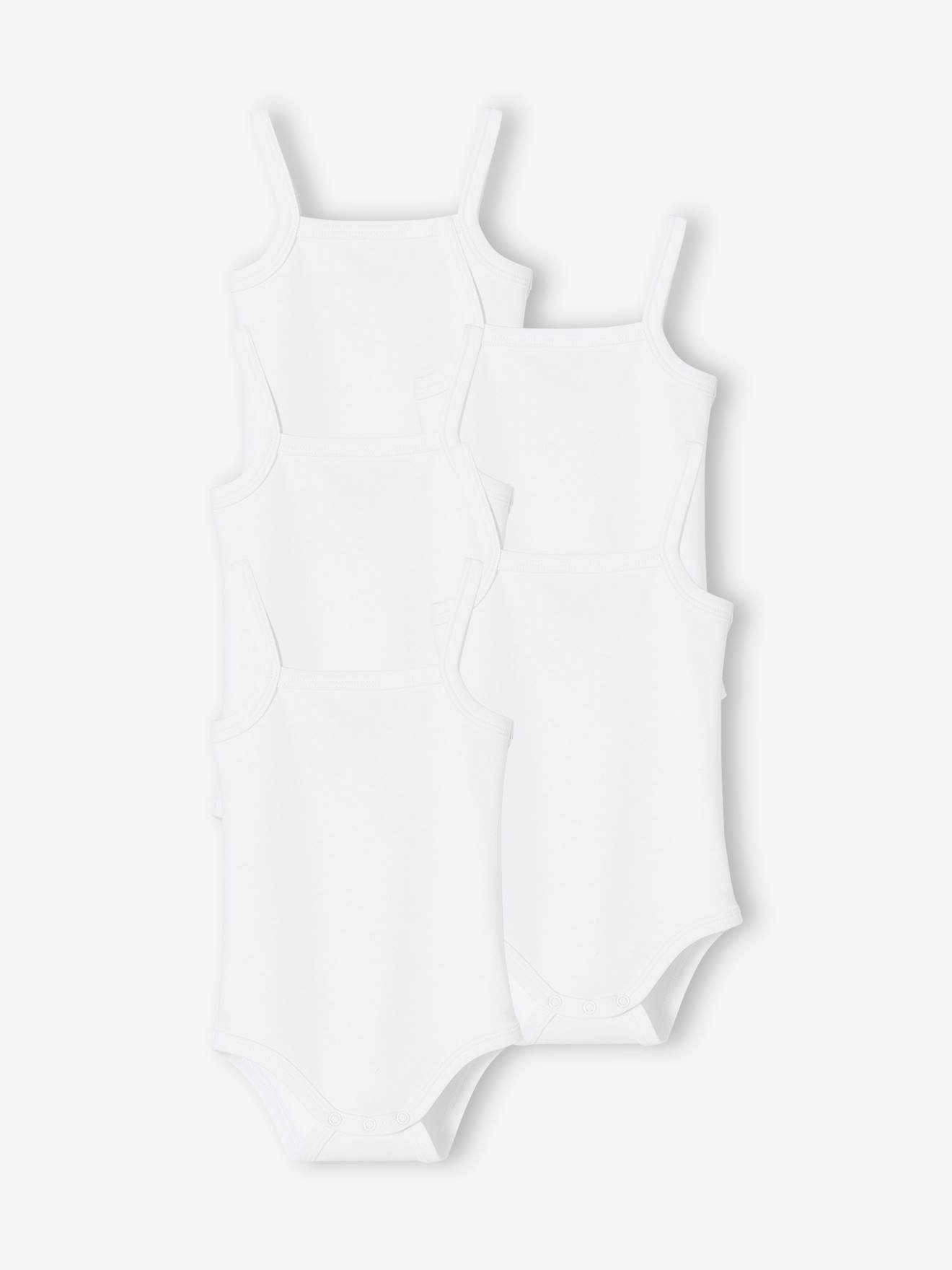 Conjunto de 5 bodies de bebê em malha interlock com alças finas, branco claro, bicolor/multicolorido
