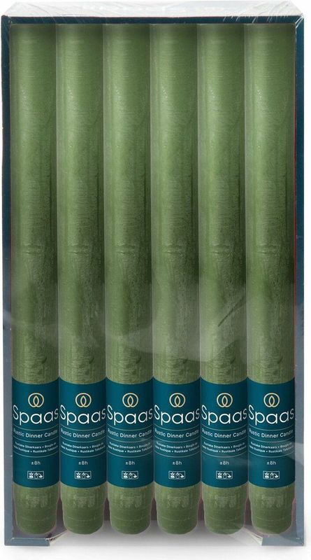 Spaas Dinerkaarsen rustiek - donkergroen - 12x - 25 cm - 10 branduren - huishoudkaarsen