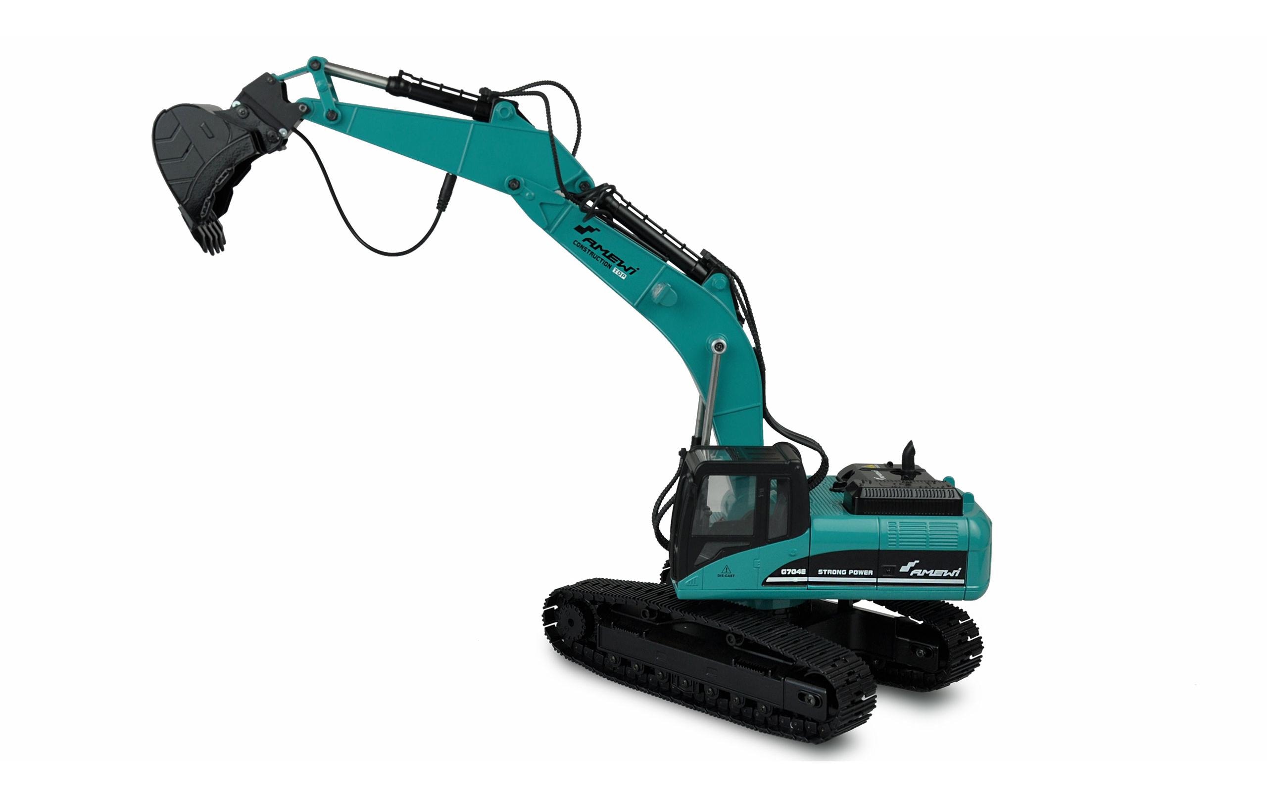 Kettenbagger G704E Vollmetall Petrol, 1:14, RTR<br>Exklusiver Vollmetall Bagger in einer Sonderlackierung und elektronischen Schnellwechsler