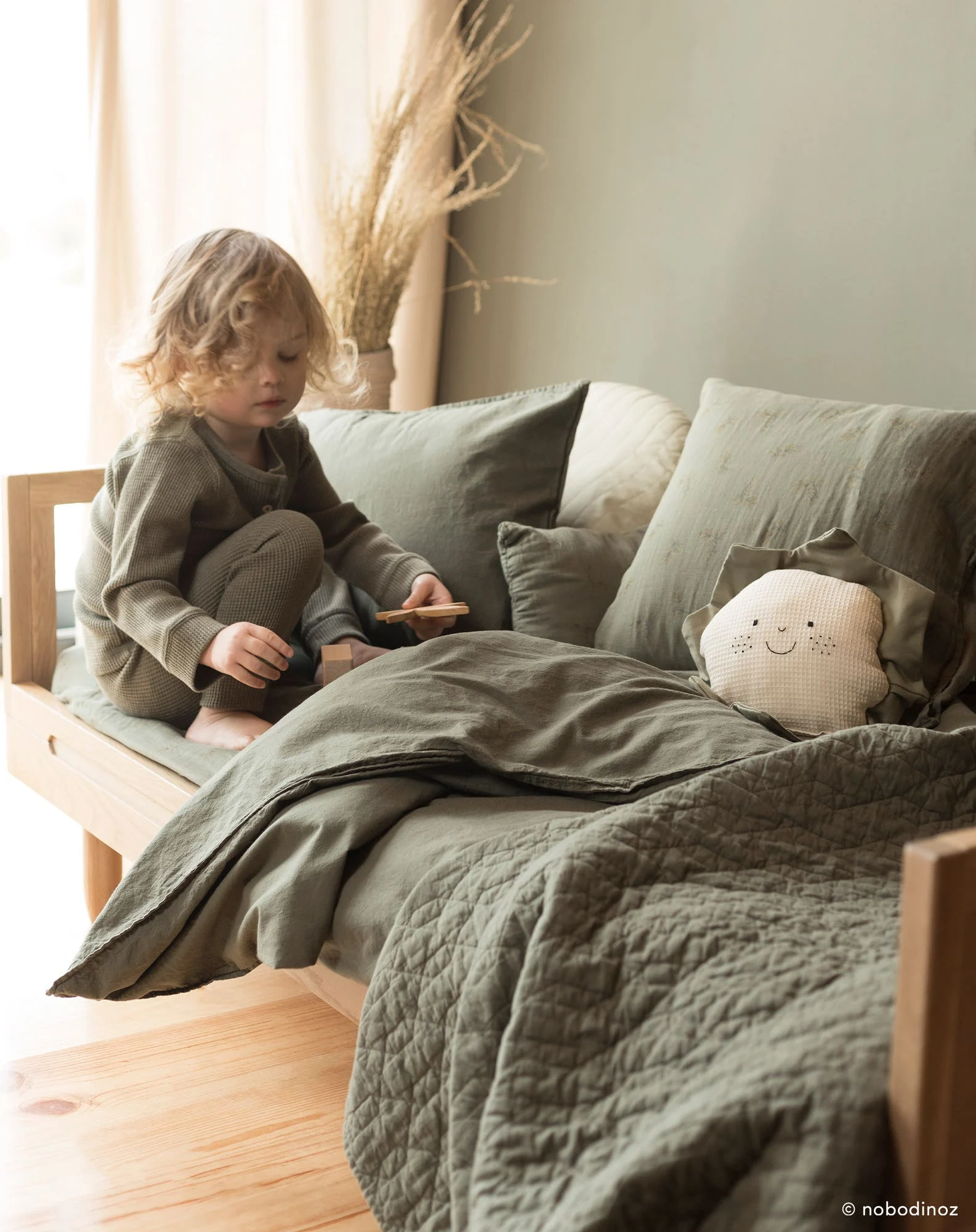 Couverture wabi-sabi matelassée en coton lavé | Vert