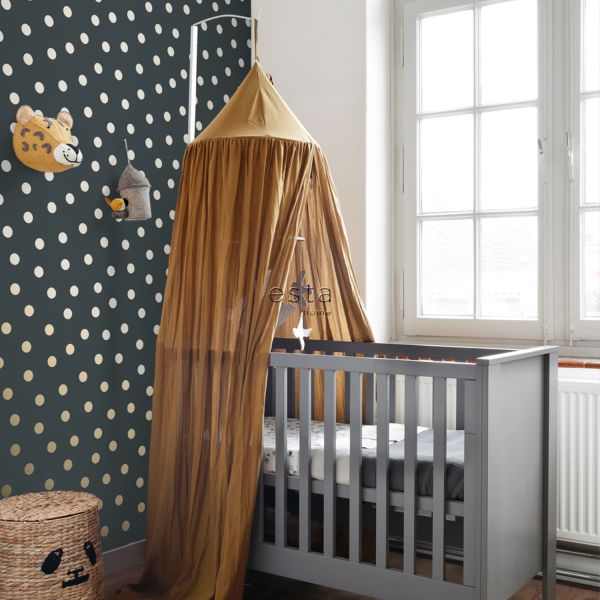 Estahome Stippen Behang - Vergrijsd Blauw / Goud