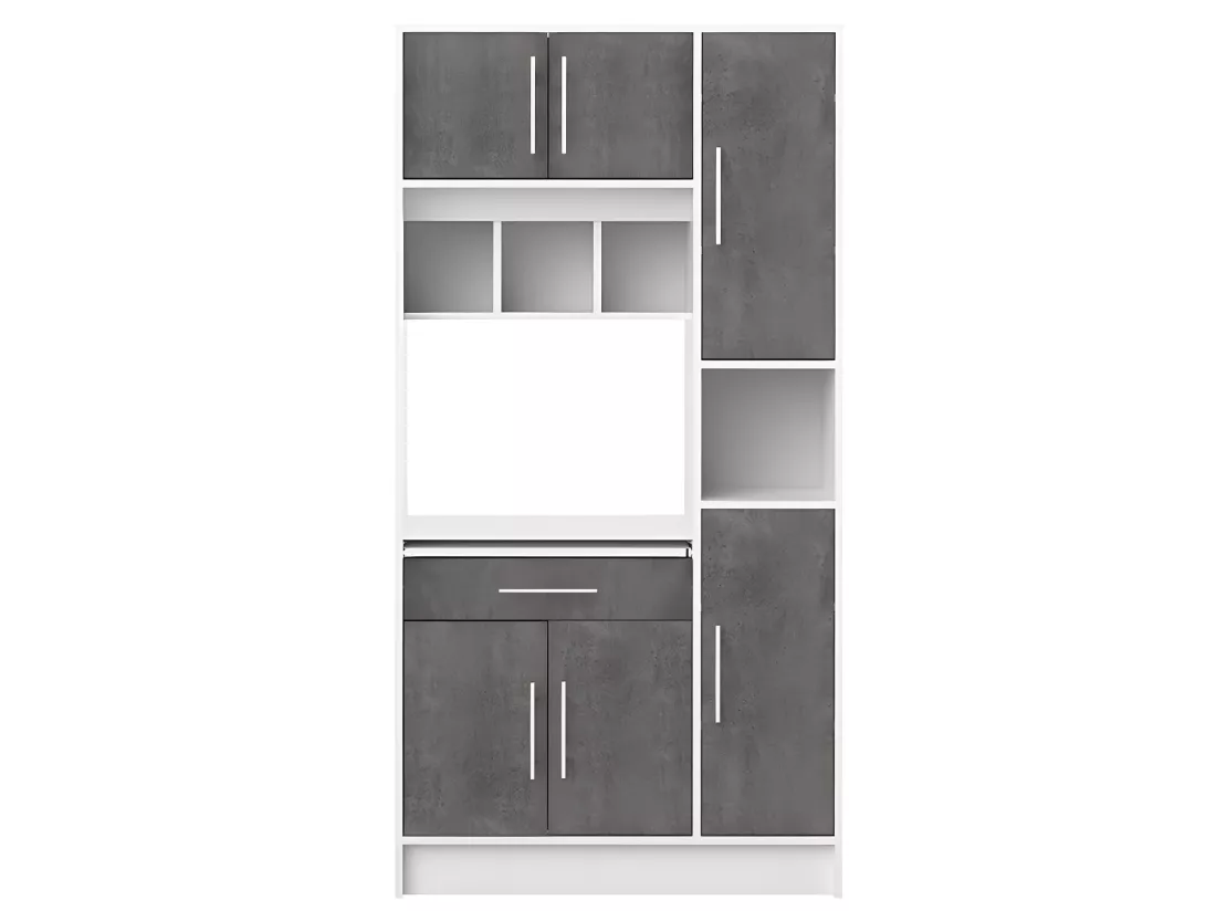 Buffet de cuisine avec 6 portes et 1 tiroir - Blanc béton - MADY