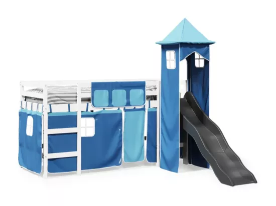 Lit mezzanine enfants avec tour bleu 90x200 cm bois pin massif