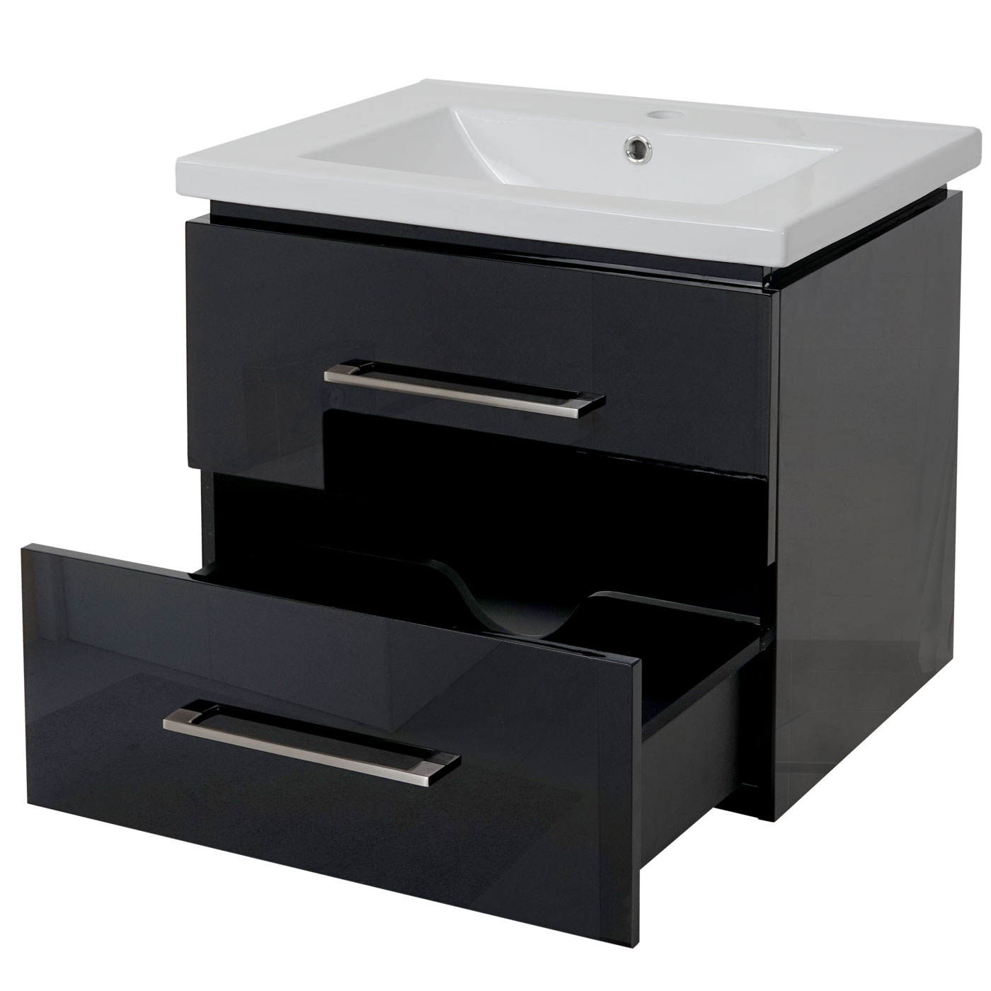 Premium Waschbeckenunterschrank MCW-D16, Waschtischunterschrank Waschtisch Badmöbel, hochglanz 60cm ~ schwarz