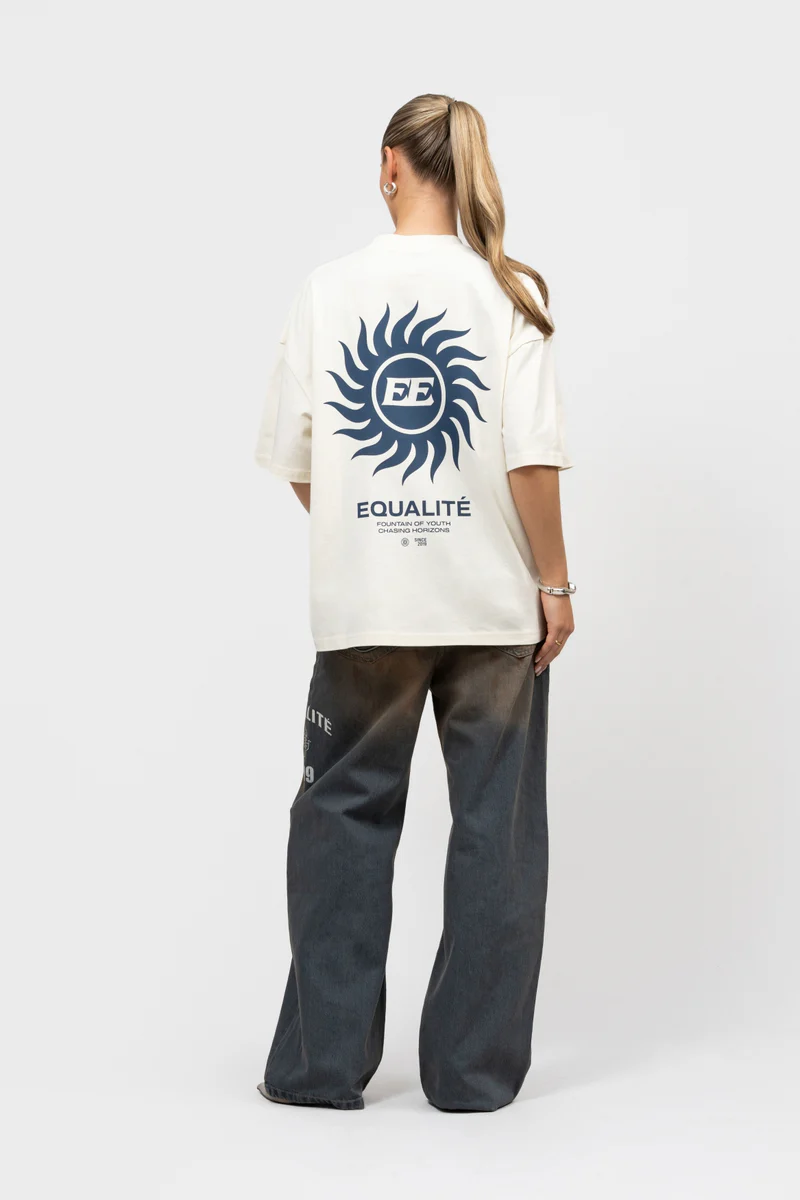 Equalité Sunny Boxy T-Shirt Dames Gebroken Wit/Donkerblauw