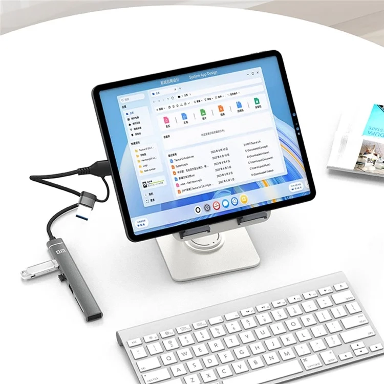 (USB 2.0) Ultra-Slim USB-C / USB-A Multiport Adapter HUB mit 2x USB-C / USB-A / SD und MicroSD Kartenleser - Grau
