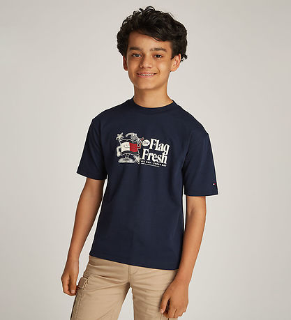 Tommy Hilfiger T-Shirt - Flagge Fun - Dark Nacht Navy m. Print