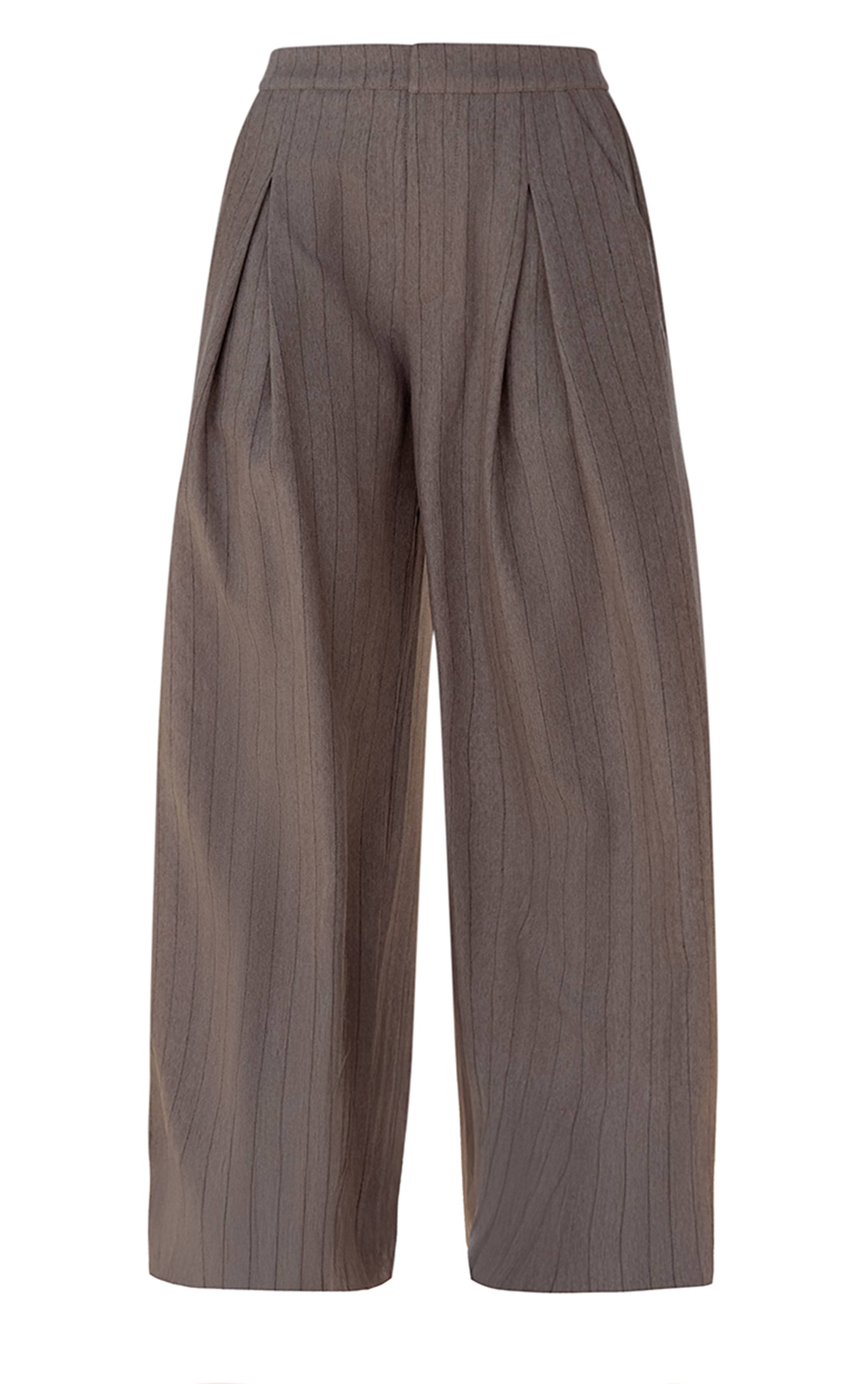 Taupe Pantalon Large Plissé À Rayures Fines Ensemble Coordonné