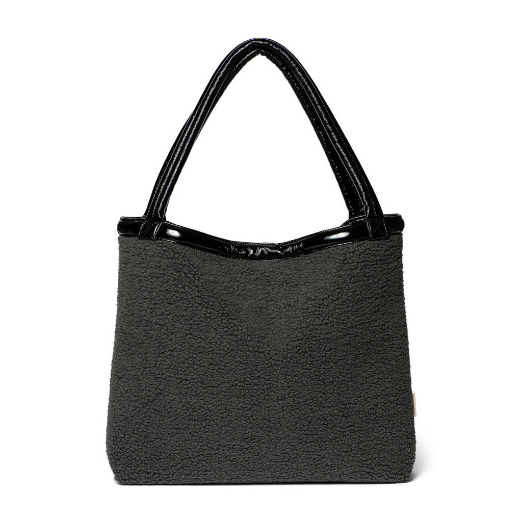 reversible luiertas Teddy Lacquer Mom Bag zwart/donkergrijs