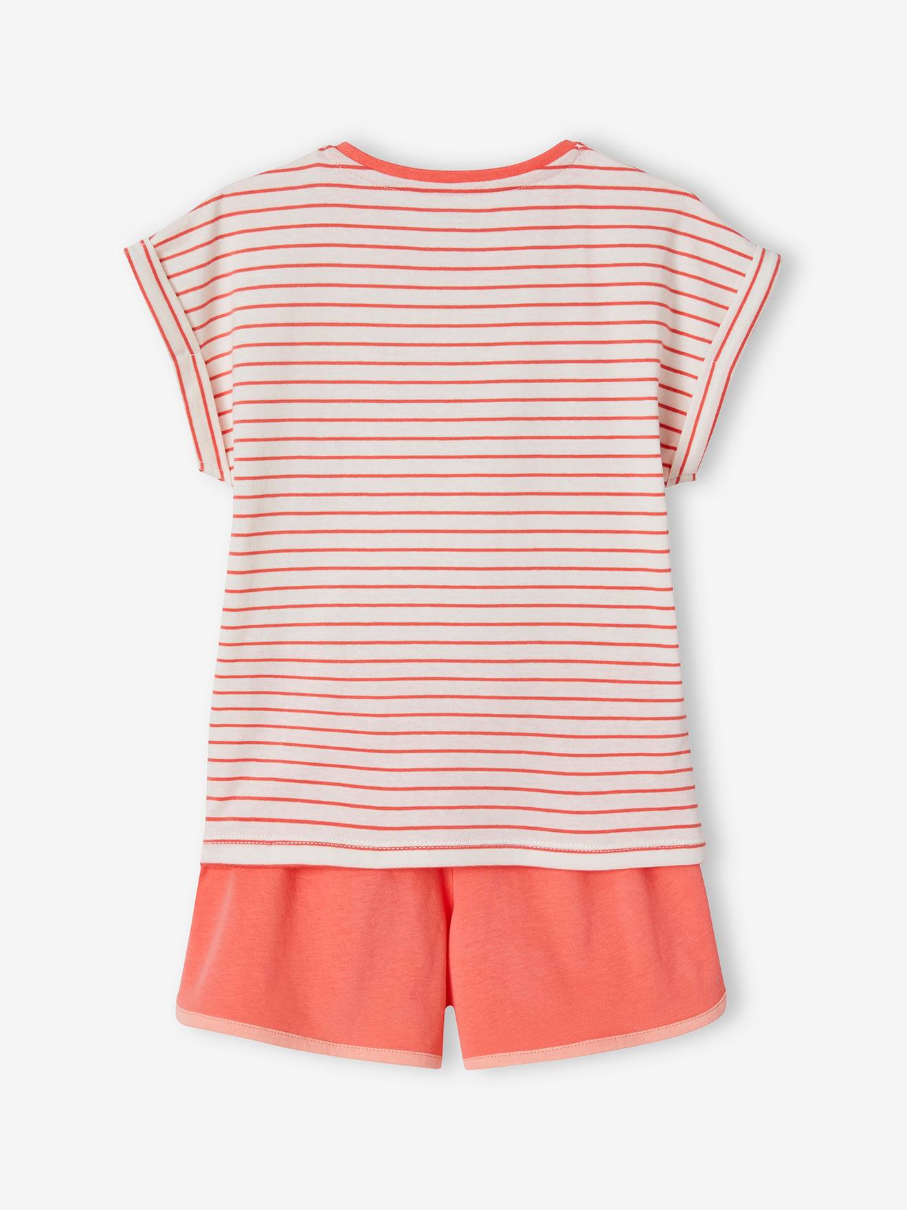 Conjunto de pijama esportivo coral com shorts para meninas